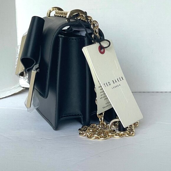 Ted Baker Ted Baker Livia Crossbody Black Small Leather Convertible Gold Chain - Picture 6 of 9